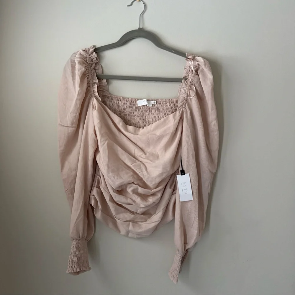 ASTR Puff Sleeve Square Neck Ruched Top